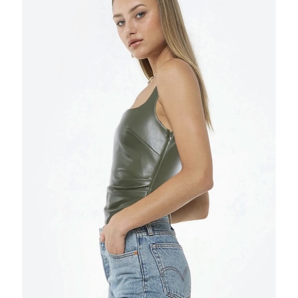 Olive Green Leather Bodysuit - Picture 3 of 3